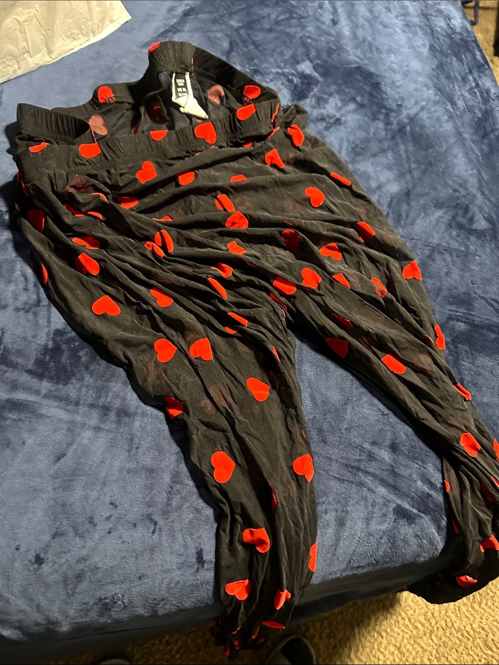 SHEIN Black Pants with Red Heart Accents